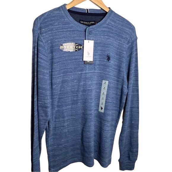 U.S. POLO ASSN SPACE DYE THERMAL HENLEY Sz S Men’s Blue NWT🏷 - Picture 4 of 14